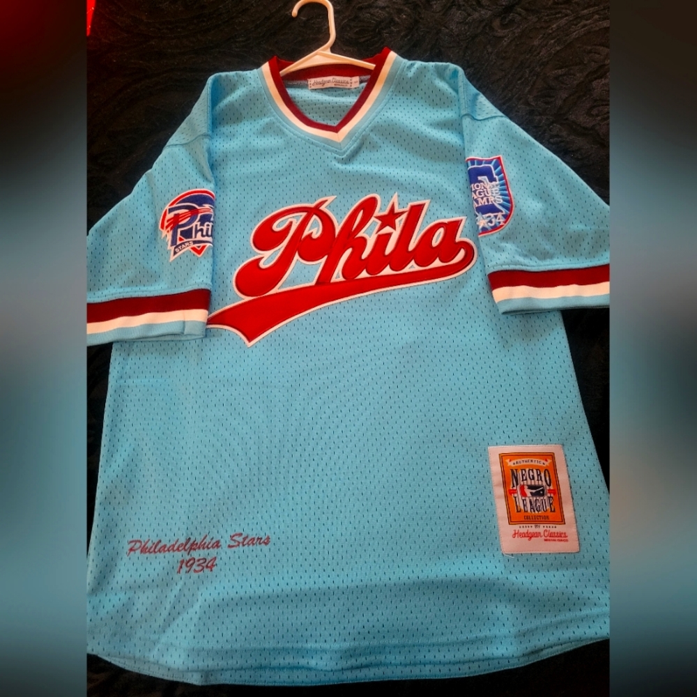 PHILA STARS Negro League 1934 Jersey Men Size Small to medium Light blue/Red